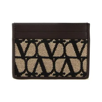 Valentino Calfskin Patchwork Fabric Card Holder Men's Black Candy Color