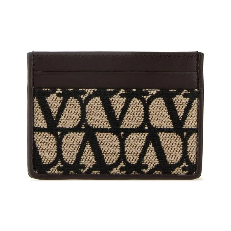 Valentino Calfskin Patchwork Fabric Card Holder Men's Black Candy Color-0