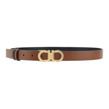 FERRAGAMO Logo Carving Design Calfskin Leather Belts Women's Brown Width 2.7cm
