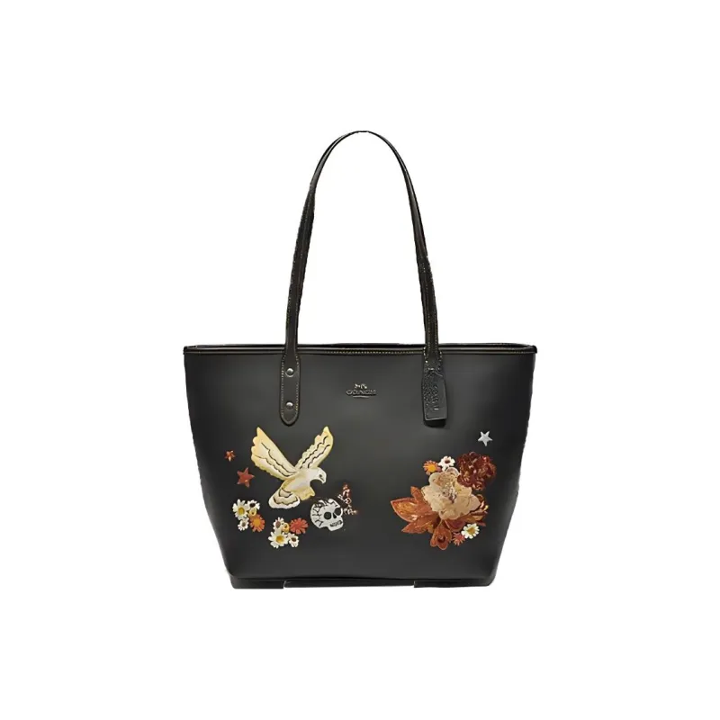 COACH City Zip Tote Leather Tote Bag Shopping Bag Shoulder Bags Unisex Black-0