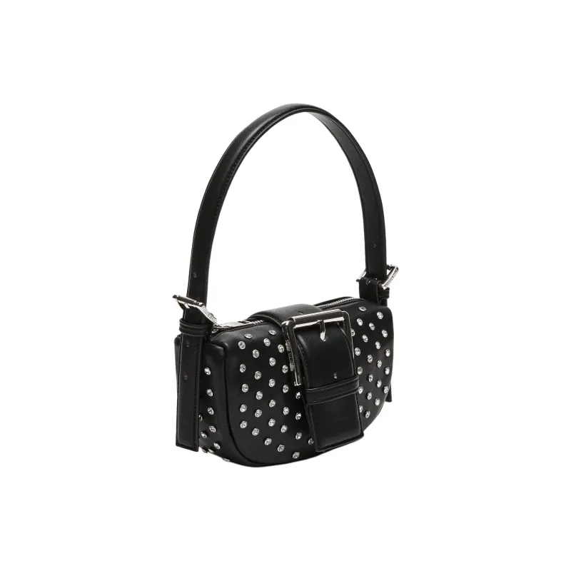 STEVE MADDEN Synthetic Material Crescent Bag Handbag Shoulder Bag Women's Black & Silver-1
