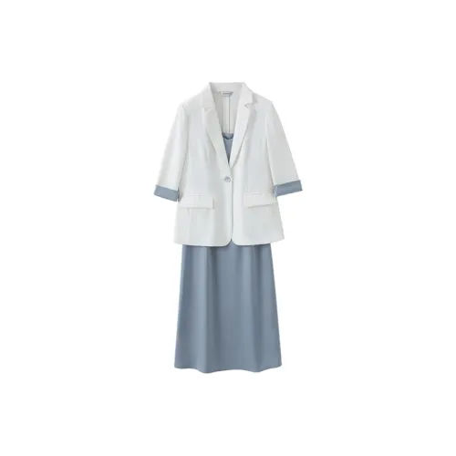 IHIMI Two Piece Skirt Sets Women's White+Blue