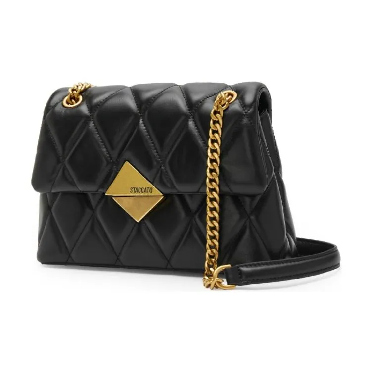Staccato Cow Leather Shoulder Bag, Crossbody Bag Small Size Women's Elegant Black-1