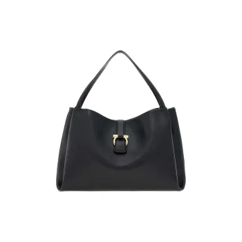 FERRAGAMO GANCINI Calfskin Tote Bag Shopping Bag Handbag Medium Size Women's Black