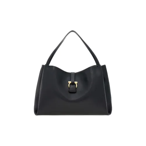 FERRAGAMO GANCINI Calfskin Tote Bag Shopping Bag Handbag Medium Size Women's Black