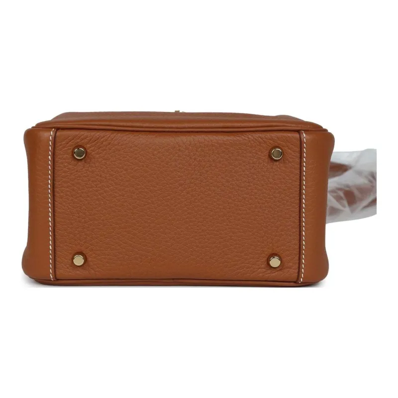 HERMES Lindy Clemence Leather Handbag, Shoulder Bag, Crossbody Bag Mini Women's 37 Gold Brown-6