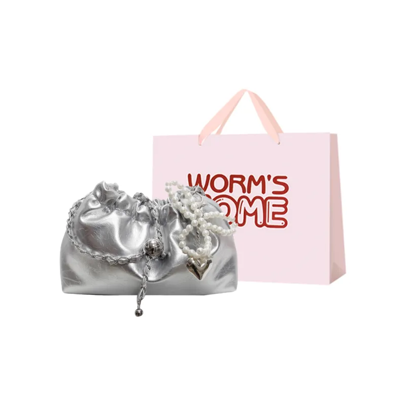 Worm's Home PU Shoulder Bag, Crossbody Bag Women's White/Silver/Black-7