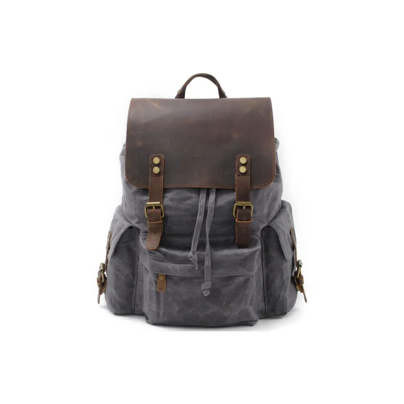 TTaG．baG Top Grain Cow Leather With Shellac Canvas Backpack Men's Black/Coffee/Gray/Army Green/Khaki-2