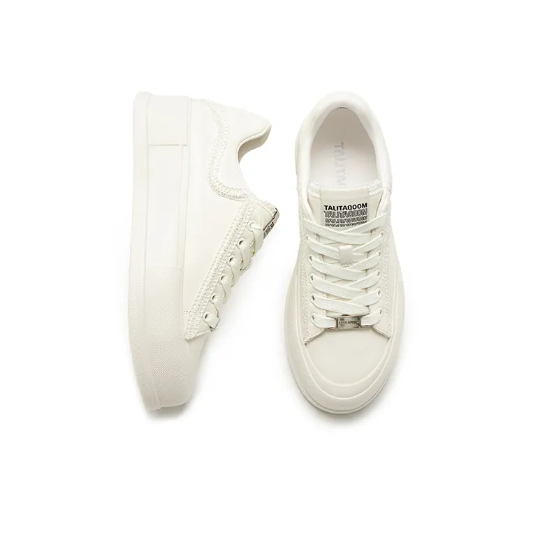 Talitaqoom White Cherry Blossom Shoes Low Top Skateboard Shoes Women's Ecru-4