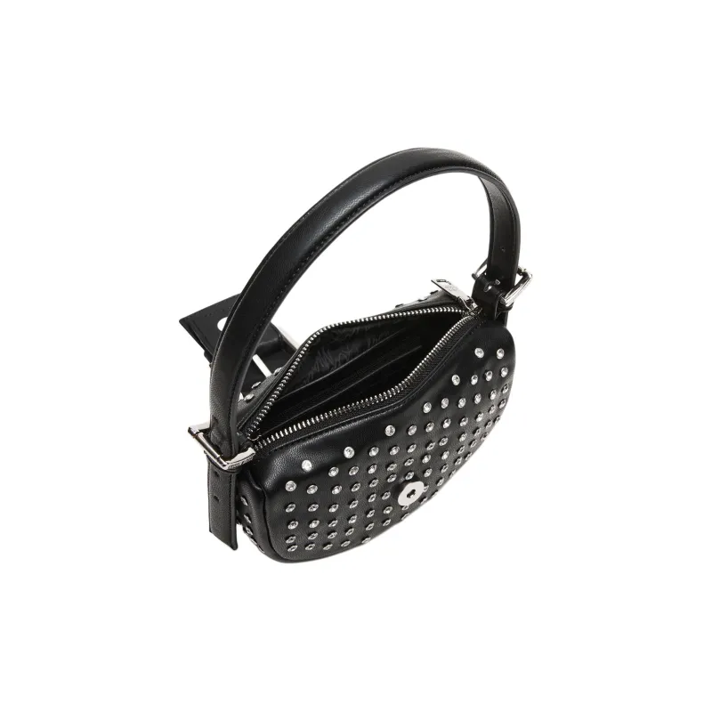 STEVE MADDEN Synthetic Material Crescent Bag Handbag Shoulder Bag Women's Black & Silver-3
