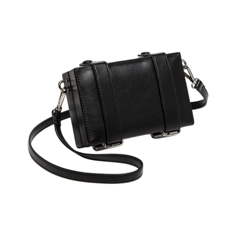 TTaG．baG Microfiber Leather Box Shaped Handbag, Shoulder Bag, Crossbody Bag Regular Unisex Black-4