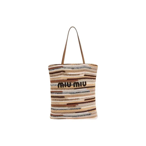 MIU MIU Threading Needle Woven Tote Bag, Shopping Bag, Shoulder Bag, Handbag Women's Multicolor