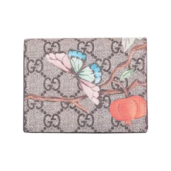 GUCCI Canvas With Leather Card Holder Wallet Small Size Women's Ebony/Red/Multicolor