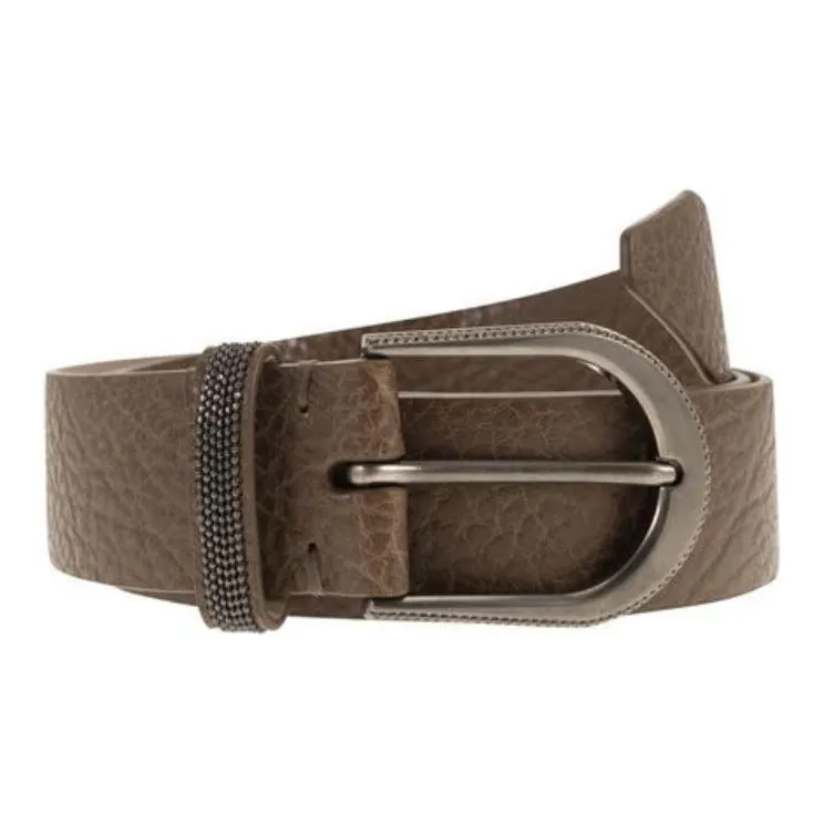 Brunello Cucinelli Rhinestone Embellished Design, Pin Buckle Calfskin Leather Belts Men's Brown Width 3.5CM-1