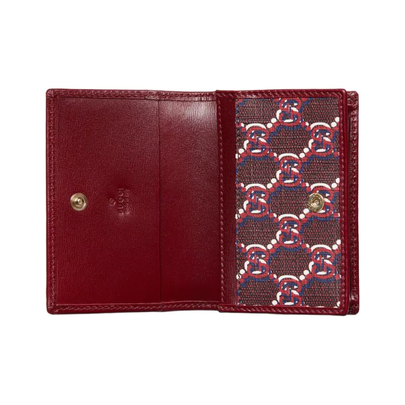 GUCCI Canvas With Leather Trim Card Holder, Wallet Regular Women's Red-3
