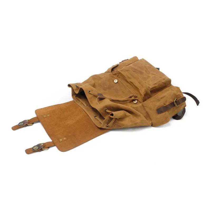 TTaG．baG Top Grain Cow Leather With Shellac Canvas Backpack Men's Black/Coffee/Gray/Army Green/Khaki-8