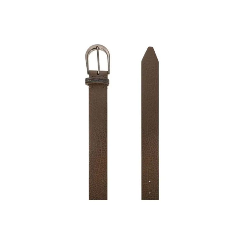 Brunello Cucinelli Rhinestone Embellished Design, Pin Buckle Calfskin Leather Belts Men's Brown Width 3.5CM-2