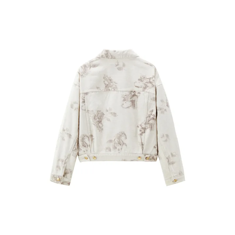 PEACEBIRD Denim Jacket Women's Gray Pattern-1
