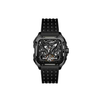 FAIRWHALE Pioneer Collection Men's Watch Automatic Mechanical Movement Silicone Strap Watch Unisex Black Dial