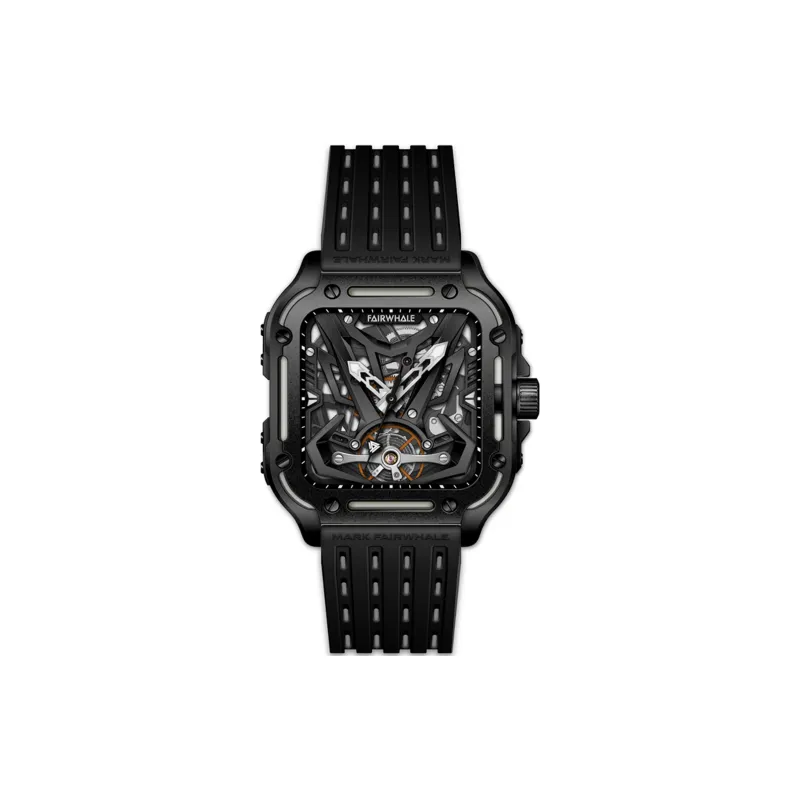 FAIRWHALE Pioneer Collection Men's Watch Automatic Mechanical Movement Silicone Strap Watch Unisex Black Dial-0