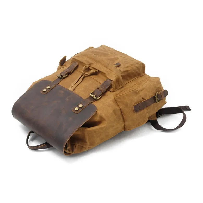 TTaG．baG Top Grain Cow Leather With Shellac Canvas Backpack Men's Black/Coffee/Gray/Army Green/Khaki-7