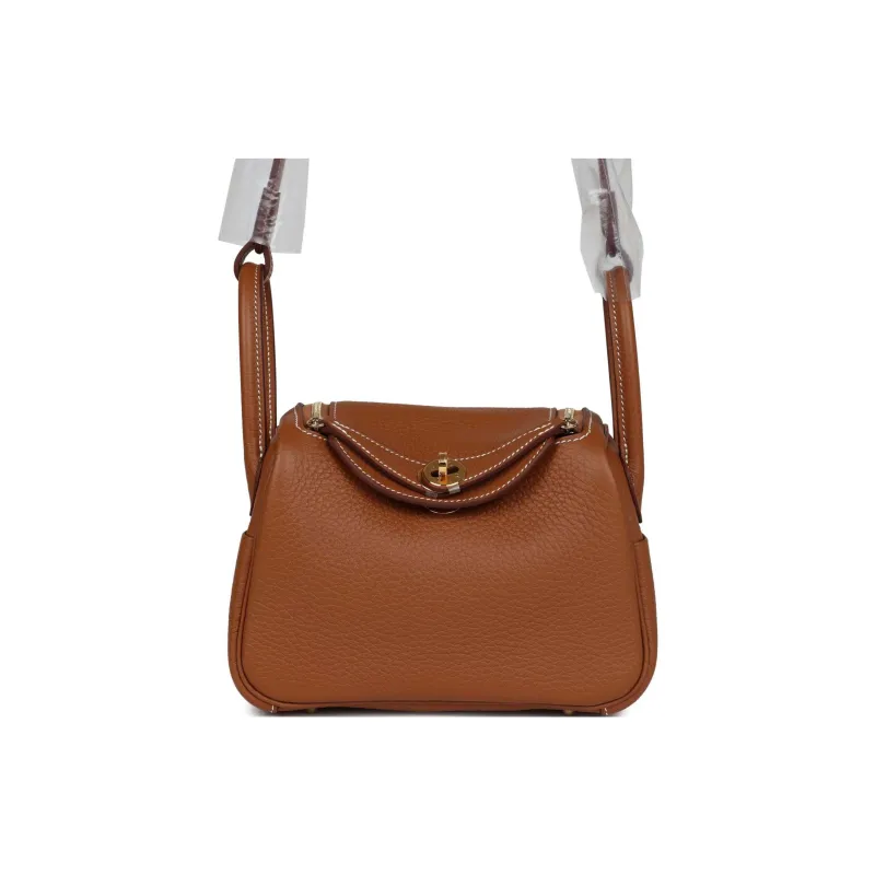 HERMES Lindy Clemence Leather Handbag, Shoulder Bag, Crossbody Bag Mini Women's 37 Gold Brown-0
