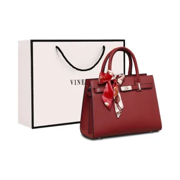 VINEY Cow Leather Handbag Large Size Women's Red/Black
