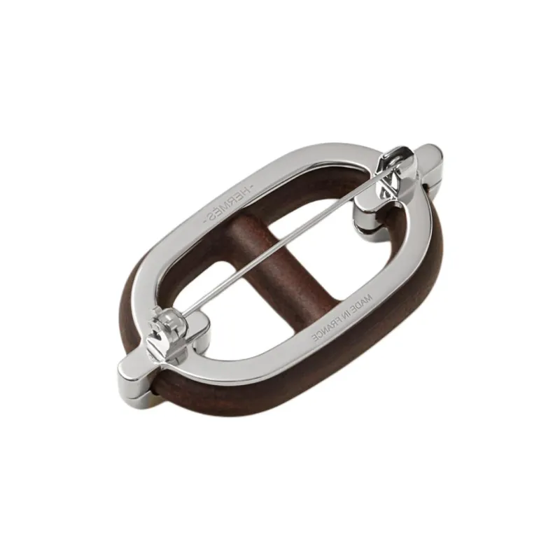 HERMES Recycled Leather Brooches Unisex Brown-2