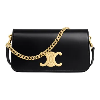 CELINE Shiny Cow Leather Portable Crossbody Bag, Shoulder Bag Women's Black