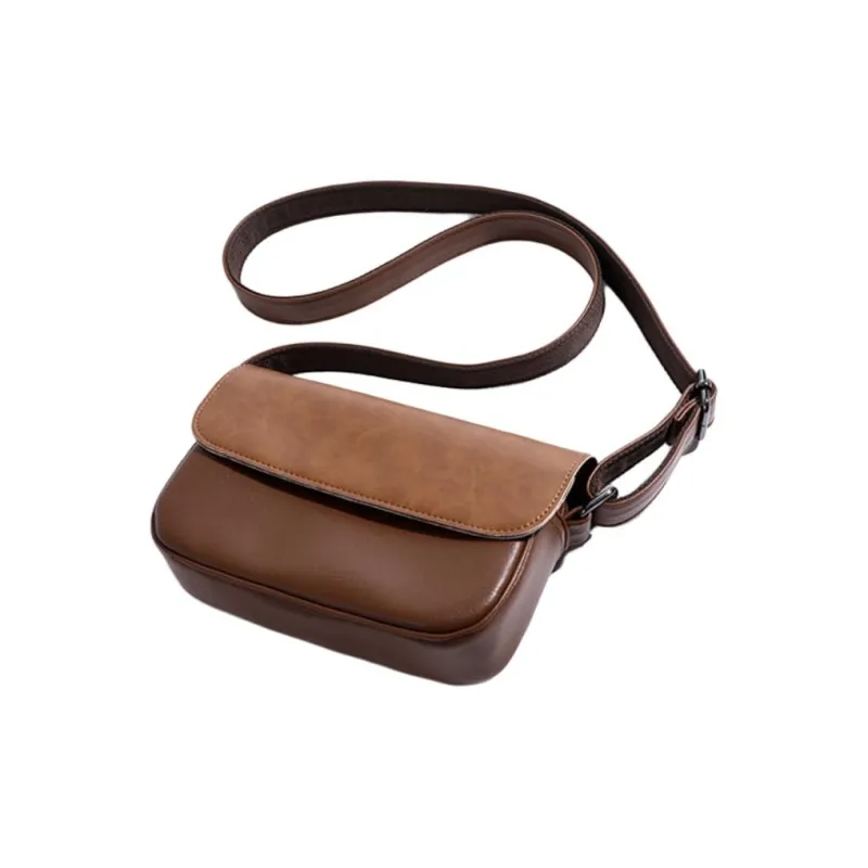 TTaG．baG Crazy Horse Leather Leather Shoulder Bag Crossbody Bag Regular Unisex Brown/Black-3