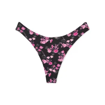 Victoria's Secret Stretch Cotton High-Leg Scoop Thong Panty / Black Floral Underpants Women's 1 Pack Black