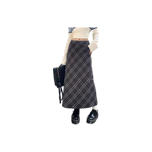 Kazakhstan Casual Long Skirts Women's Black Check