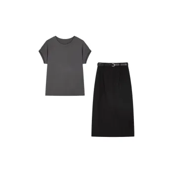IHIMI Two Piece Skirt Sets Women's Smoke Gray+Black