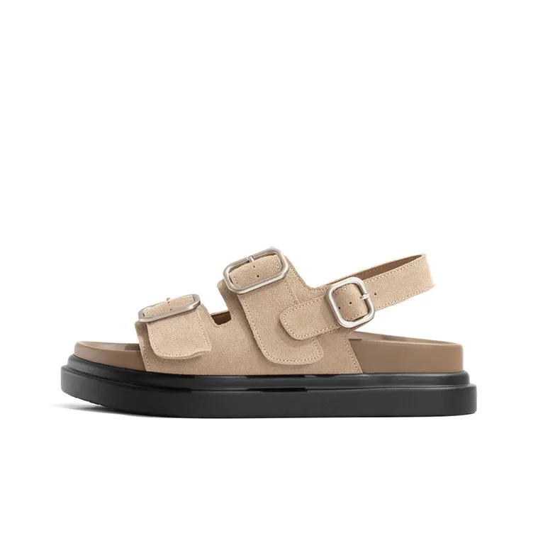Old Meow Square Buckle Flat Roman Style, Beach Sandals 4.5cm Women's-0