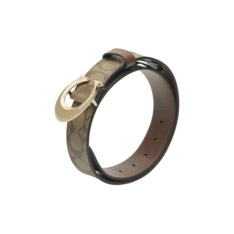 COACH Calfskin Leather Belts Women's Khaki Width 3.8cm-2