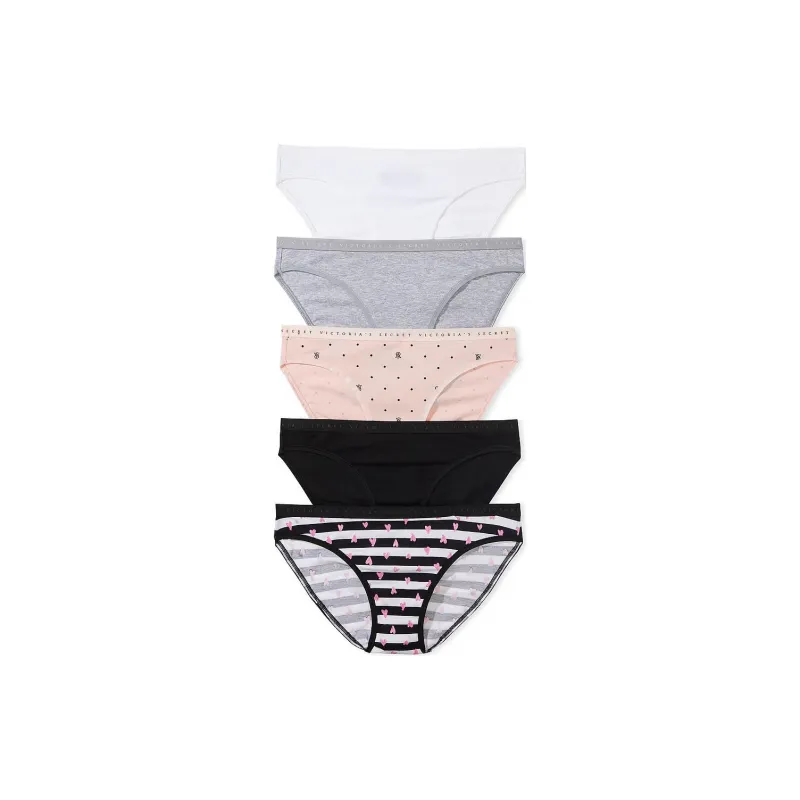 Victoria's Secret 5 Pack Cotton Stretch Bikini Panties / Essentials Multi Underpants Women's 5 Pack Multicolor-0