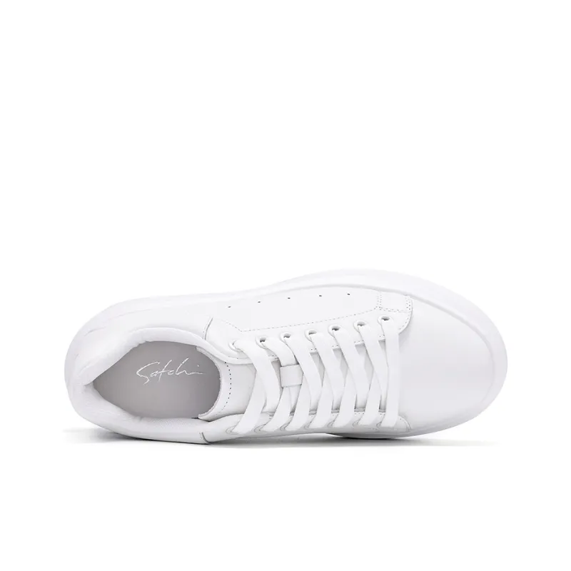 Satchi Cushioning Height Increasing Wear Resistant Slip Resistant Low Top Skateboard Shoes Women's White-3