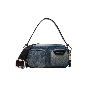 STEVE MADDEN Synthetic Material Panel Denim One Shoulder Handbag Crossbody Bag Women's Denim Blue