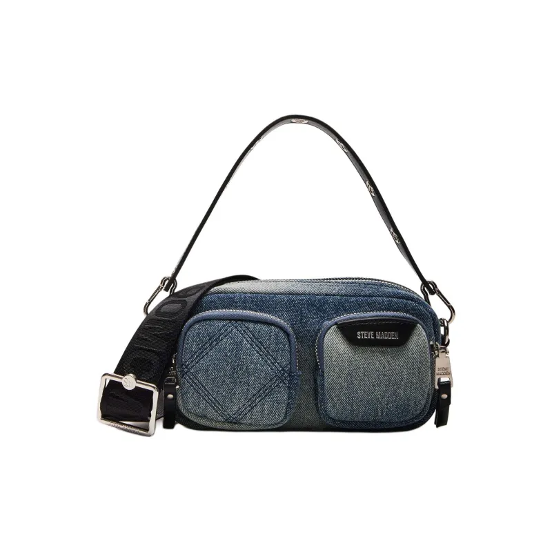 STEVE MADDEN Synthetic Material Panel Denim One Shoulder Handbag Crossbody Bag Women's Denim Blue-0