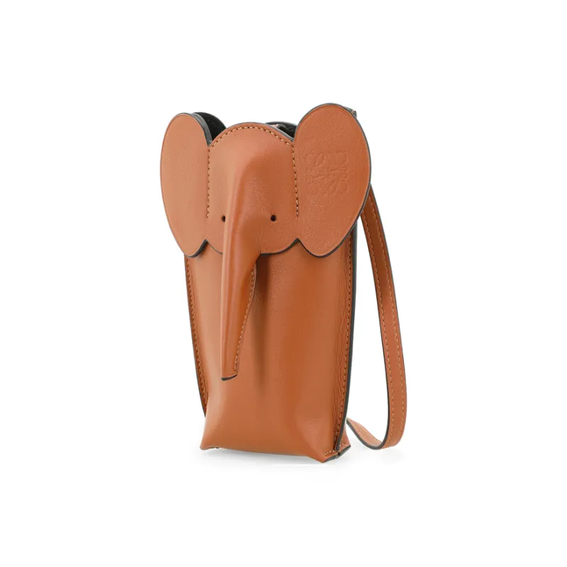 LOEWE Elephant Pocket Classic Calfskin Crossbody Bag With Cell Phone Pouch Regular Women's Brown-3