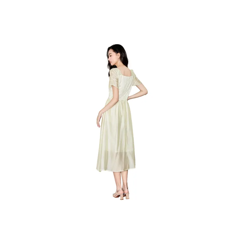 SMEN Short Sleeved Dresses Women's Beige-1