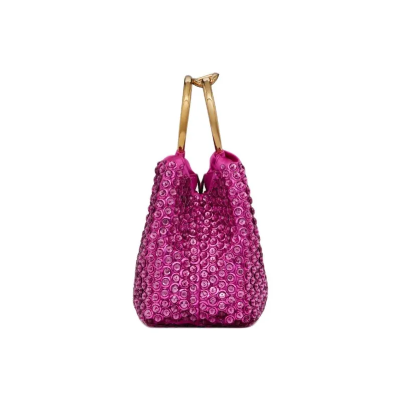 Valentino Embroidery Bucket Bags Handbags Small Size Women's Fuchsia-2