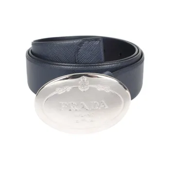 PRADA Logo Carving, Smooth Buckle   Leather Belts Unisex Blue