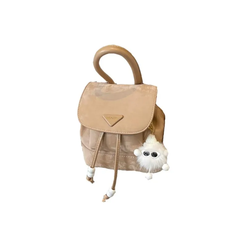 RKM PU Backpack Portable Bucket Bag Small Size Unisex Black/Khaki/Pink/Ecru-5