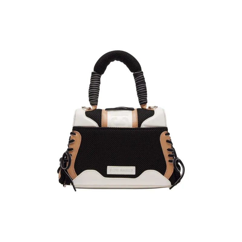 STEVE MADDEN Synthetic Material Patched With Textile Material Handbag Women's Black/Tan-3