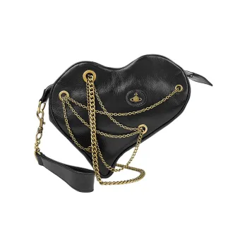Vivienne Westwood Polished Leather Heart Shaped Clutch Handbag Women's Black
