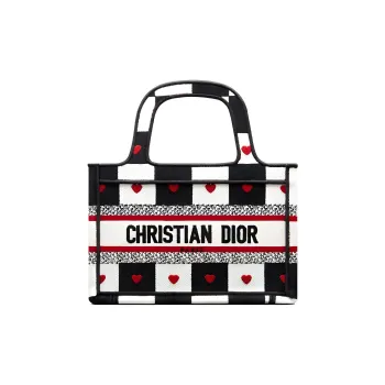 DIOR BookTote Embroidery Print Tote Bag, Shopping Bag, Handbag Mini Women's Black/White