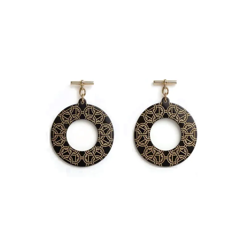 HERMES Buffalo Horn Earrings Women's Brown-0