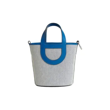 HERMES In The Loop Canvas With Swift Calfskin Vegetable Basket Pig Nose Bucket Bags Handbags Women's Blue & Gray