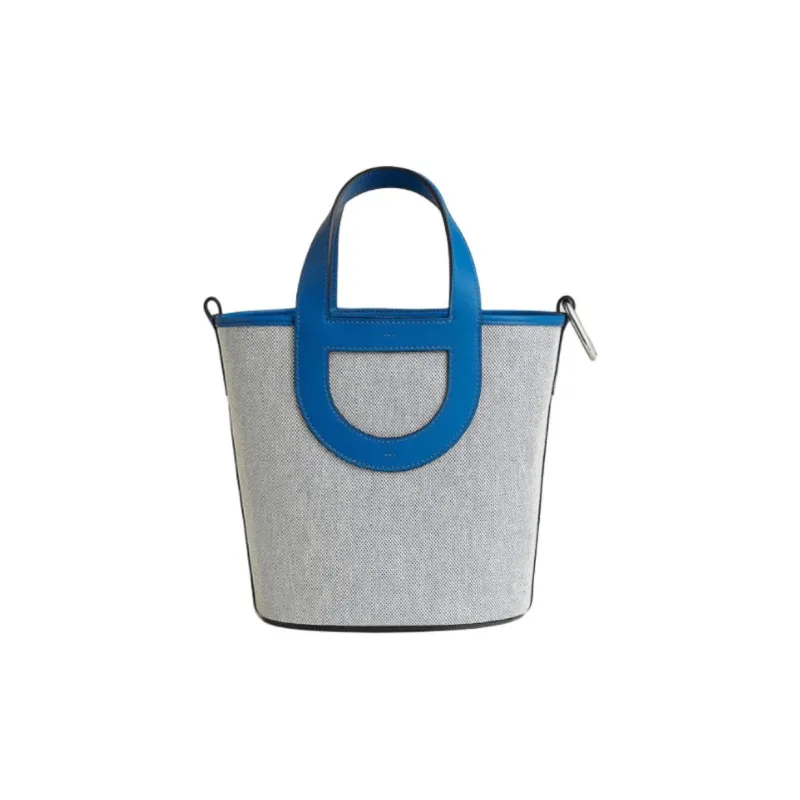 HERMES In The Loop Canvas With Swift Calfskin Vegetable Basket Pig Nose Bucket Bags Handbags Women's Blue & Gray-0